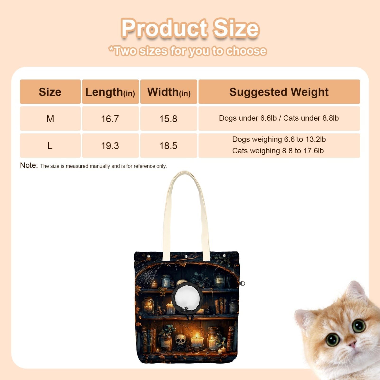 Pet Canvas Shoulder Bag Soft-Sided,Dog Purse Carrier for Small Dogs and Cats, Portable Pet Handbag with Adjustable Hole, Pet Washable Travel Tote Bag,Magic Bookshelf Skull 16.7''x15.8''