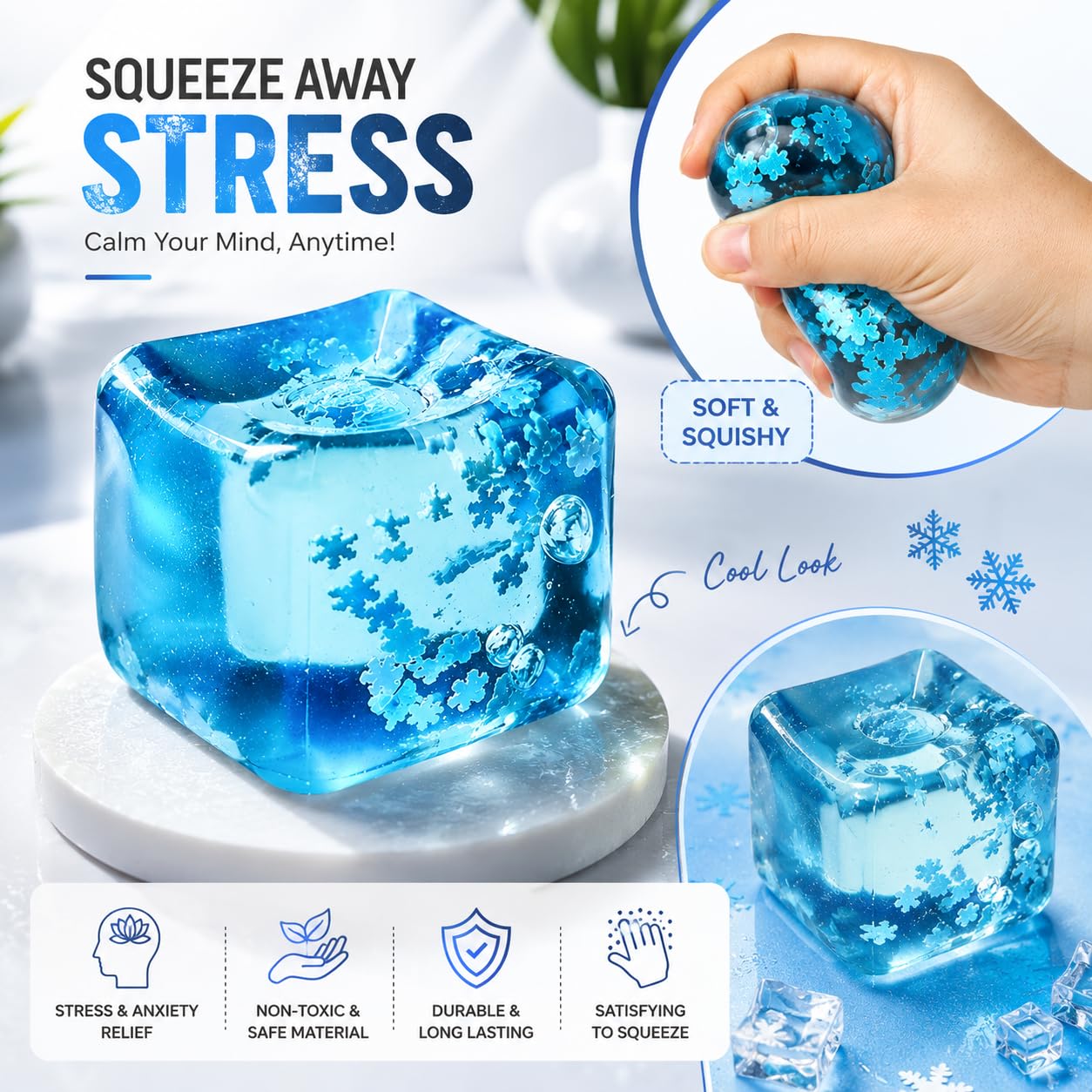 Ice Cube Squishy Stress Ball - Stress Relief Toy -9 Ice Cube Squishy Stress Ball - Stress Relief Toy -9