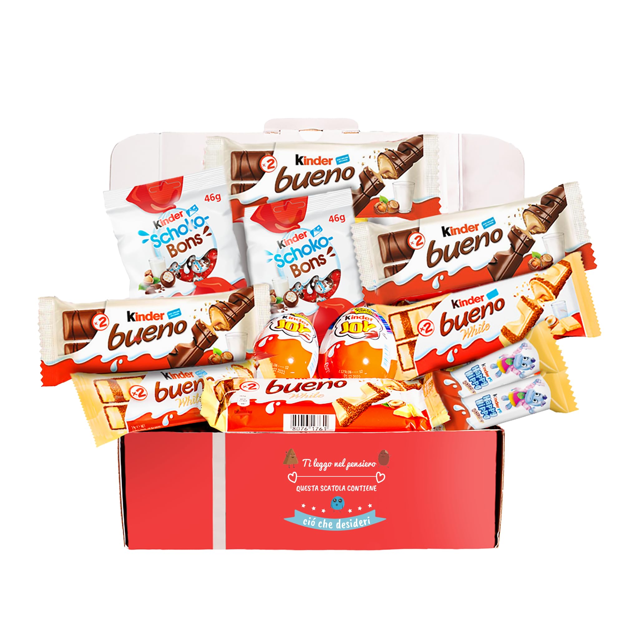 Regalo di Cioccolato, Confezione Regalo di Cioccolatini, Regalo Originale per Compleanni, Bambini e Coppie: Kinder Bueno, Hippo, Kinder Joy, Nutella B-Ready, Biscotti.