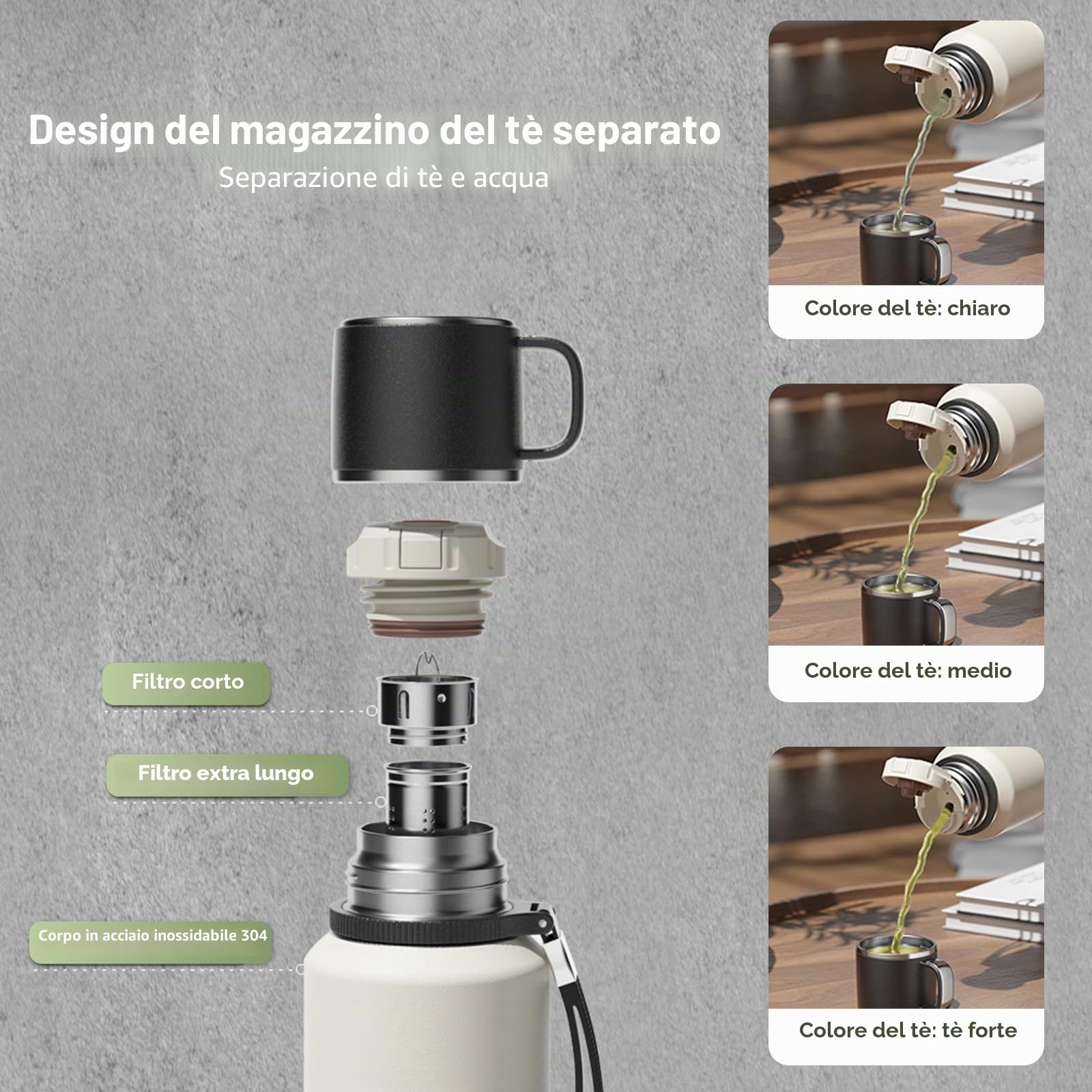 XUDREZ Borraccia Termica da 1L - Mantiene Bevande Calde e Fredde per 24 Ore - Bottiglia d'Acqua in Acciaio Inossidabile 316 con Filtro a Strati, Bottiglie Isolate Sottovuoto a Tenuta Stagna con