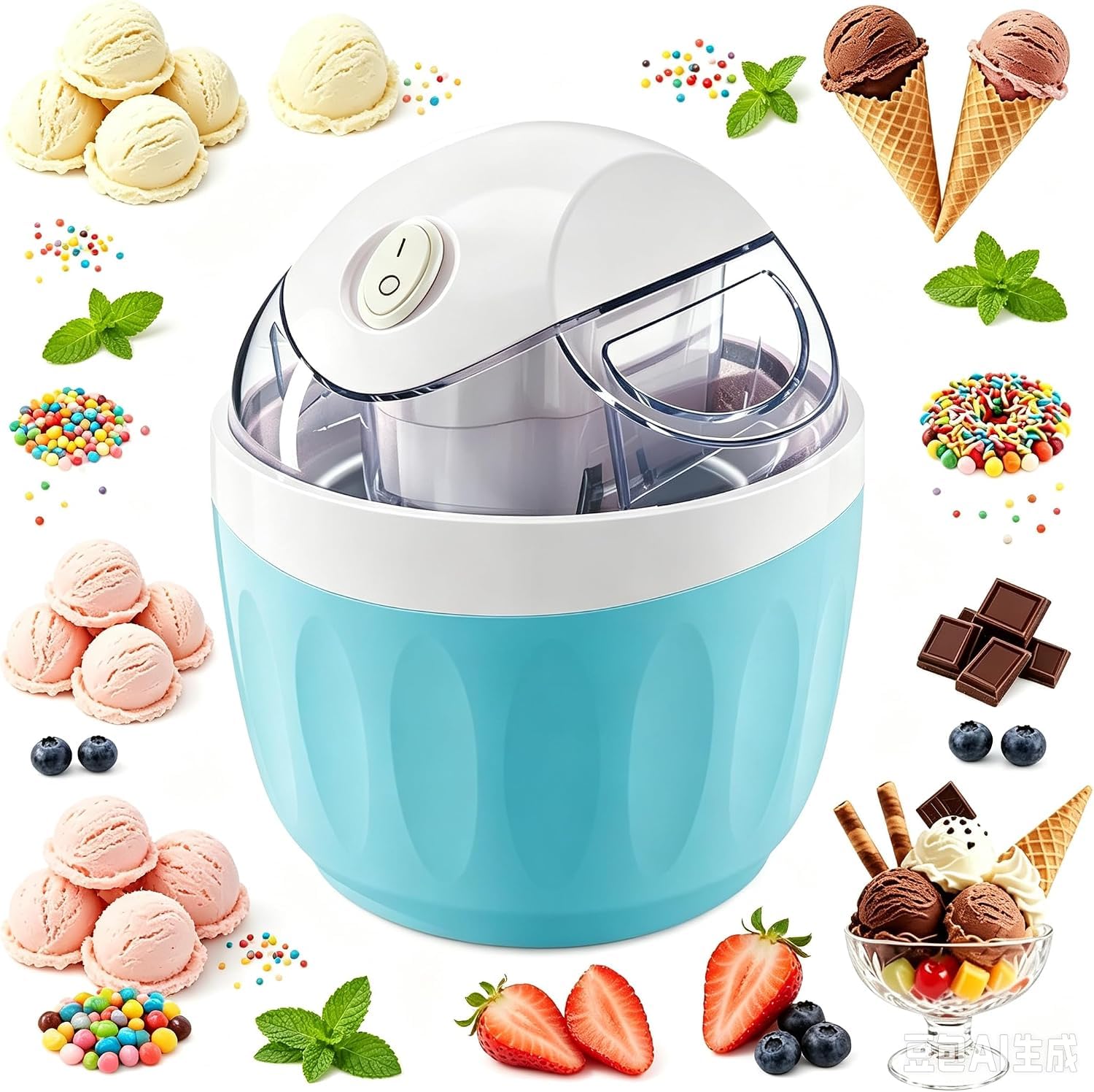 Máquina Personal para Hacer Helados con Recipiente congelable, Capacidad de 1 Cuarto de galón, Funcionamiento con un Solo Toque, diseño Compacto para Uso doméstico.