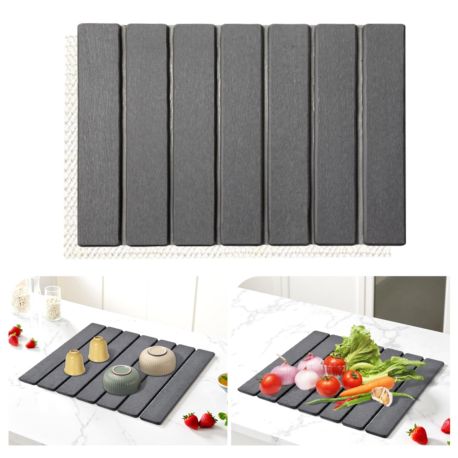 Abtropfmatte, 40x30cm Abtropfmatte Geschirr Wasserabsorbierende Schnelltrocknende, Abtropfmatte aus Kieselgur als und Abtropfmatte Spüle für die Küche (Dunkelgrau, 40x30cm)