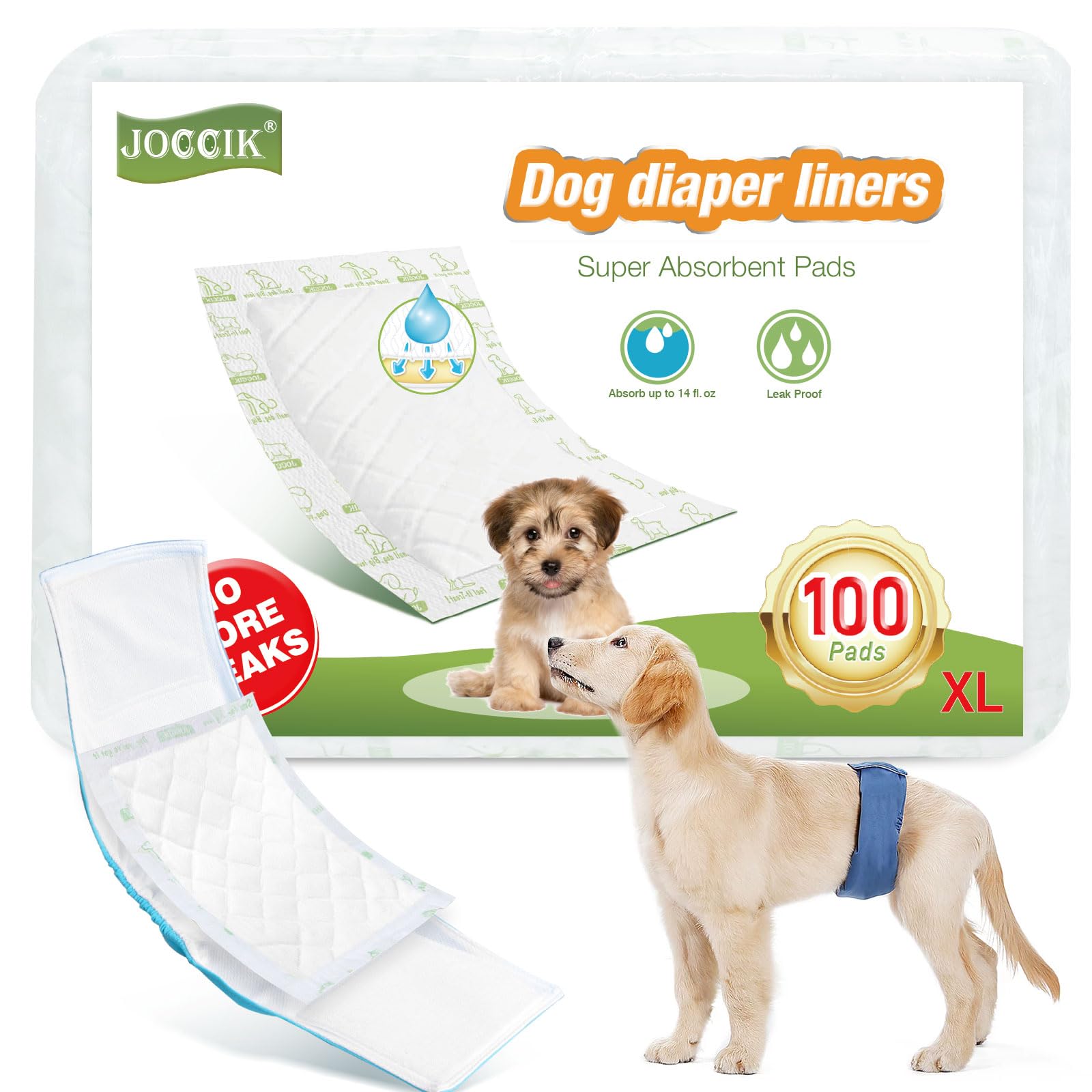 Dog Diaper Liners 100ct Super Soft and Absorbent Dog Diaper Booster Pads for Male Dog Belly Bands or Female Dog Diapers(X-Large, 100pcs)