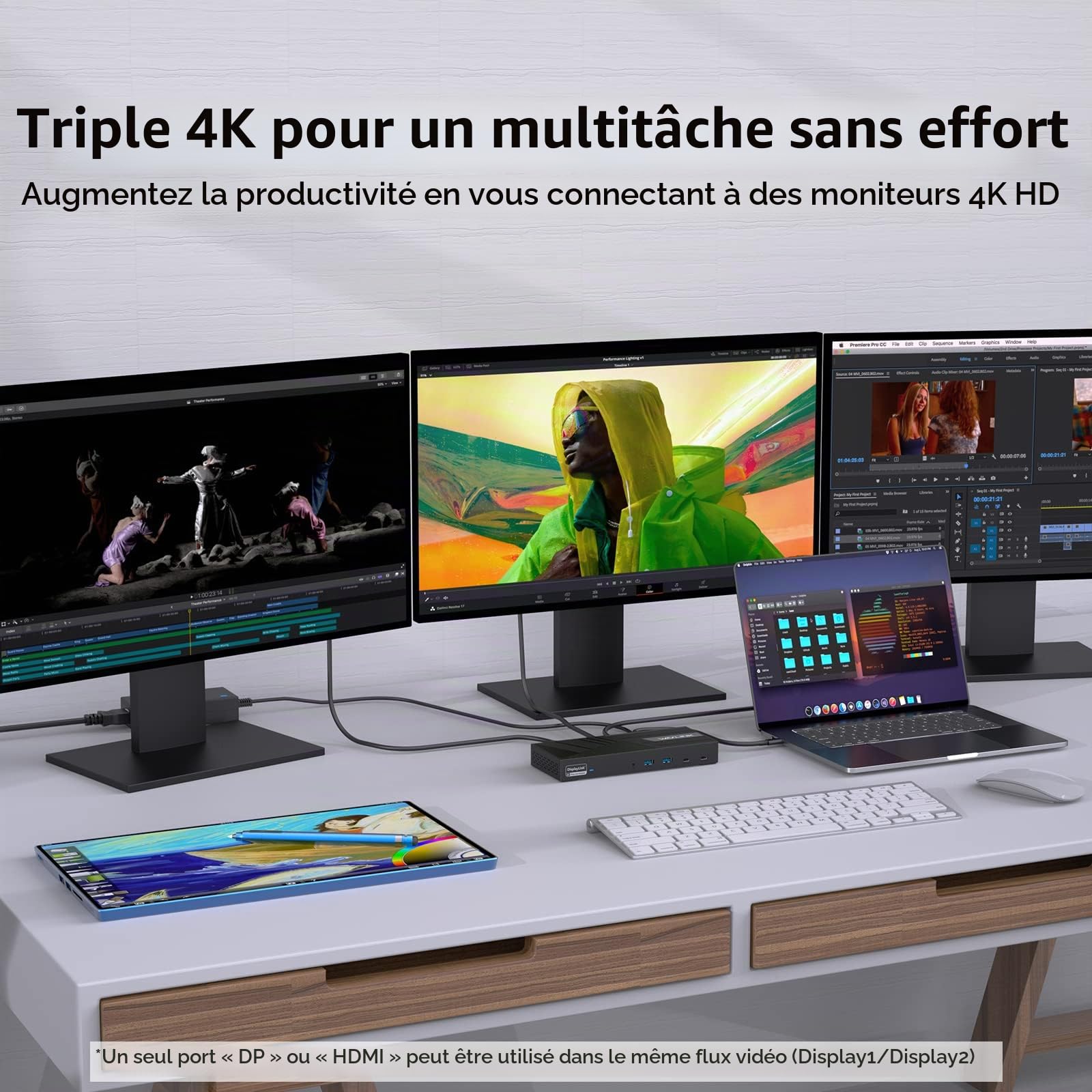 WAVLINK Station d'accueil DisplayLink USB-C 15 en 1, compatible avec MacBook Neo, Triple moniteurs 4K (3 x HDMI + 2 x DP), 100 W PD, 10 Gbit/s, Gigabit LAN, audio/micro, pour Windows et Mac (avec M1
