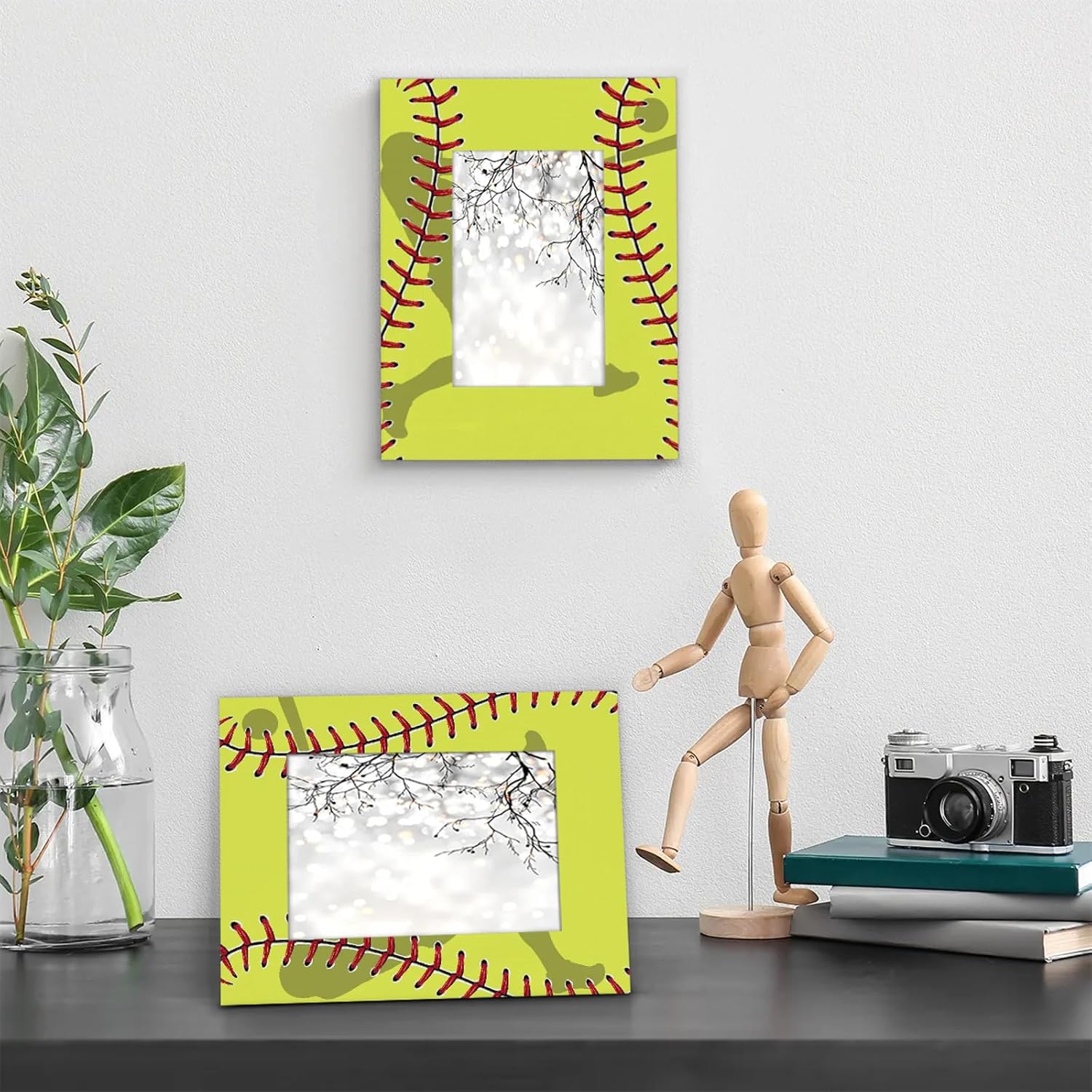 Sport Baseball Softball Lace Picture Frame 8x10, Sport 8x10Photo Frame Horizontal &Vertical Display 8 by 10Wooden Picture Frame for Desktop or Wall Decoration