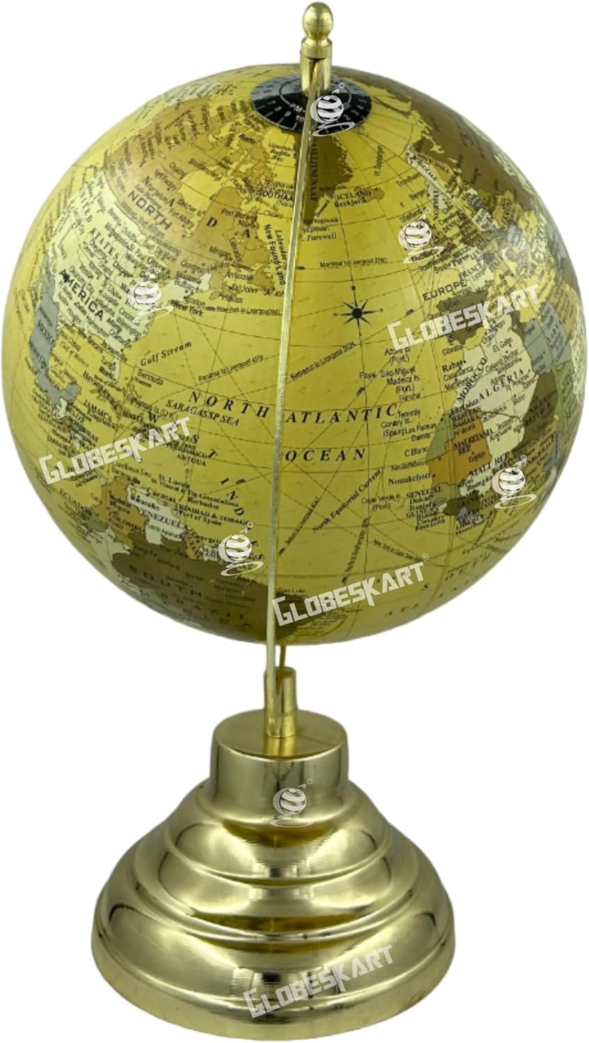 Samyuktha Educational/Antique Globe with Brass Antique Arc and Base/World Globe/Home Decor/Office Decor/Gift Item / 5 inches (New Beige)