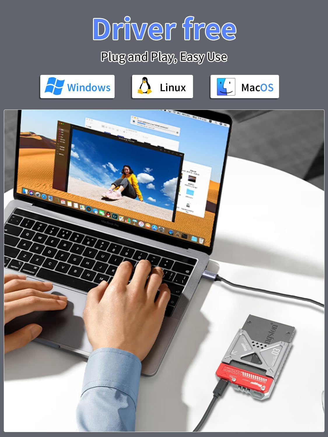 SSD Card Reader, SATA to Type-C USB 3.1, Compatible with Lunchbox 2.5-inch SATA Drives, Aluminum Case