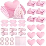 36 Pcs Sleepover Party Supplies for Girls 6 Throw Blanket 6 Spa Headband 6 Heart Pillows 6 Scrunchies 6 Sleep Eye Mask 6 Organza Bag for Spa Birthday Slumber Party Favors Supplies(Pink)