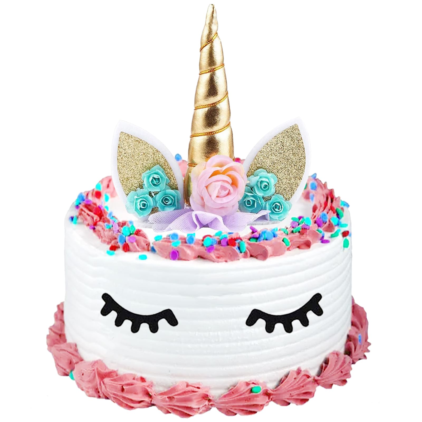 28 Pièces Licorne Décorations Gâteau Licorne Cake Topper, Licorne Klaxon Oreilles Et Cils Set Licorne Décoration De Fêtepour Fête Prénatale, Mariage Et Fête D'anniversaire
