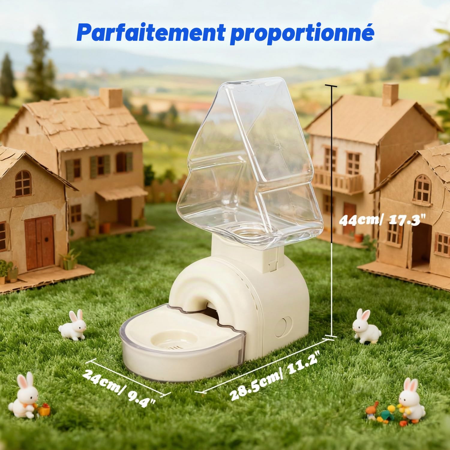 Nobleza Distributeur Eau Lapin 520ml - Abreuvoir Automatique avec Biberon Anti-Fuite, Installation Suspendue ou sur Pied, Design Flottant - Blanc