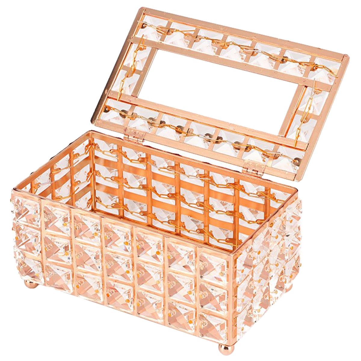 Boîte à mouchoirs métal rose doré organiseur de table Tofficu