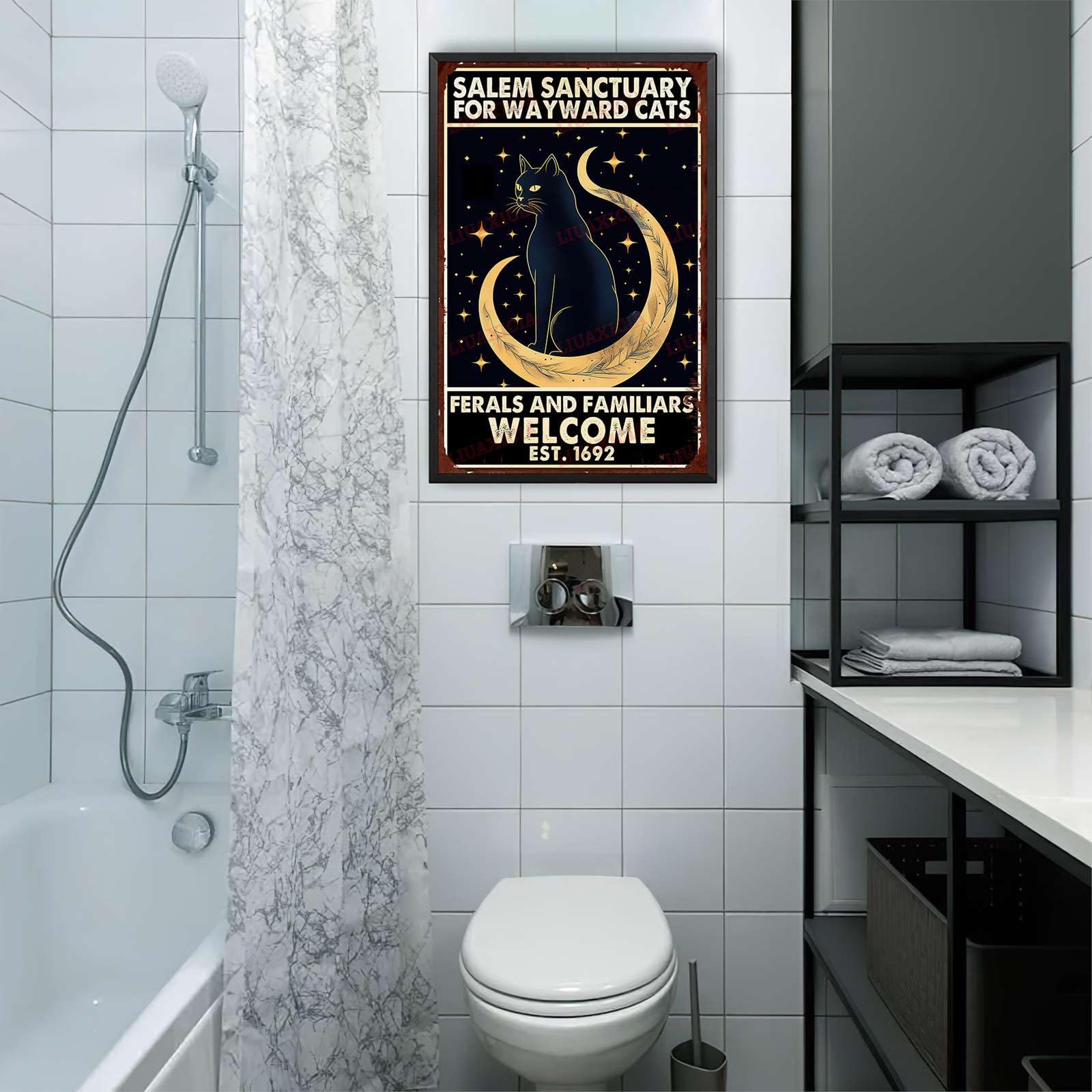 DZQUY Targa In Metallo Per Parete, 20x30cm, 'Salem Sanctuary For Wayward Cats', Decorazione Vintage Per Halloween E Camere Da Letto