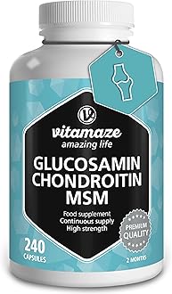 Glucosamine and Chondroitin Complex 2250mg with MSM and Vitamin C - Joints Care and Immune System - 240 Capsules - Supplement Without Additives - Vitamaze