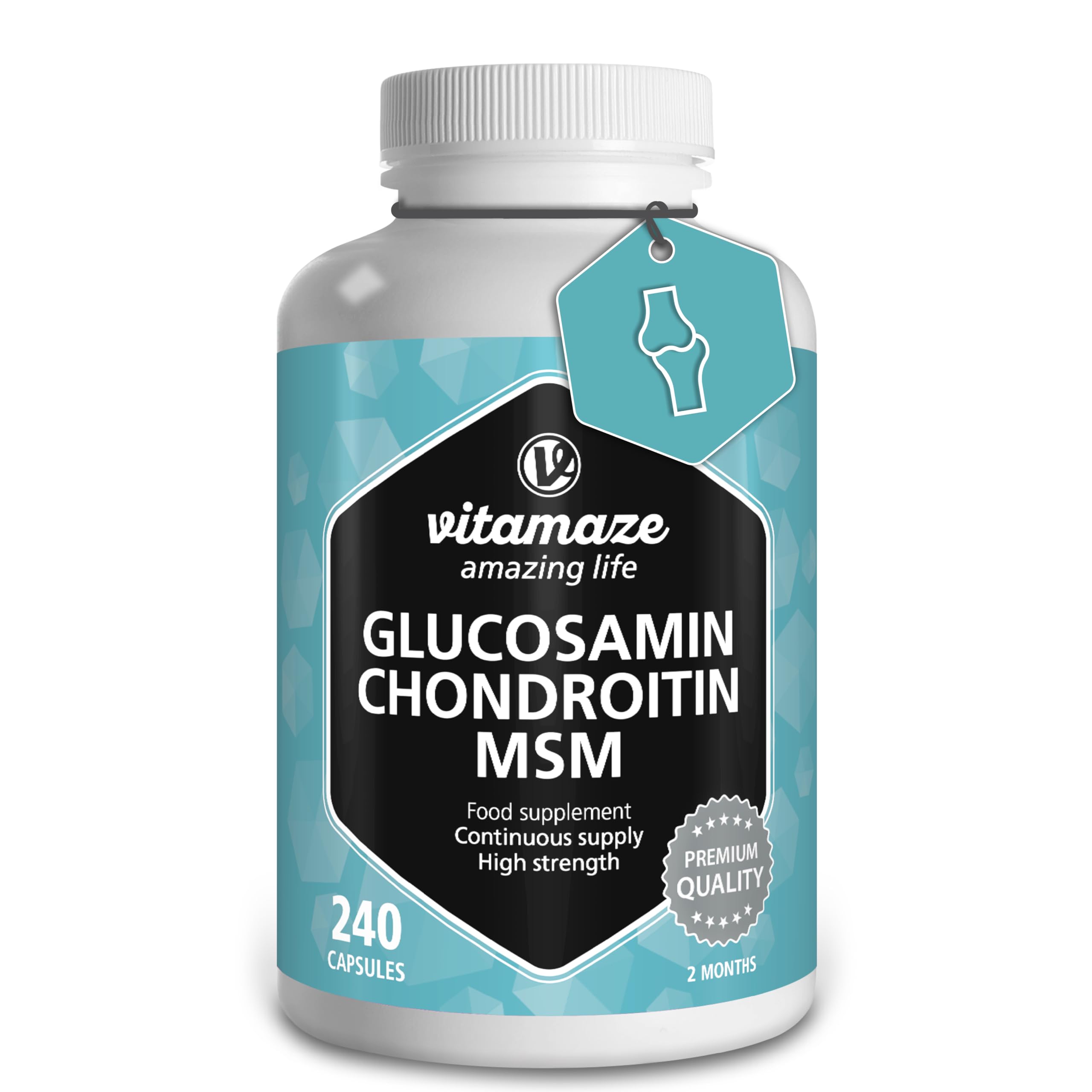 Glucosamine and Chondroitin Complex 2250mg with MSM and Vitamin C - Joints Care and Immune System - 240 Capsules - Supplement Without Additives - Vitamaze