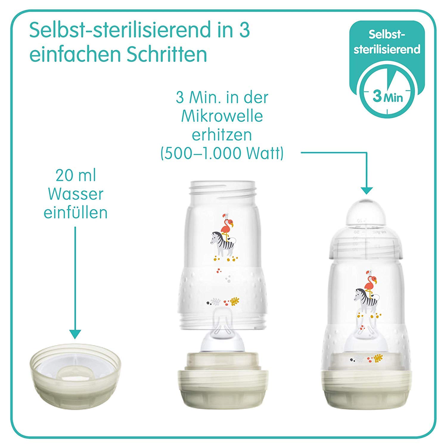 MAM Biberon anti-colique 260 ml Lot de 6 Girl Mix inclus tétine taille 1 à partir de naissance Mam Lingettes hygiéniques, Lot de 24 gratuit