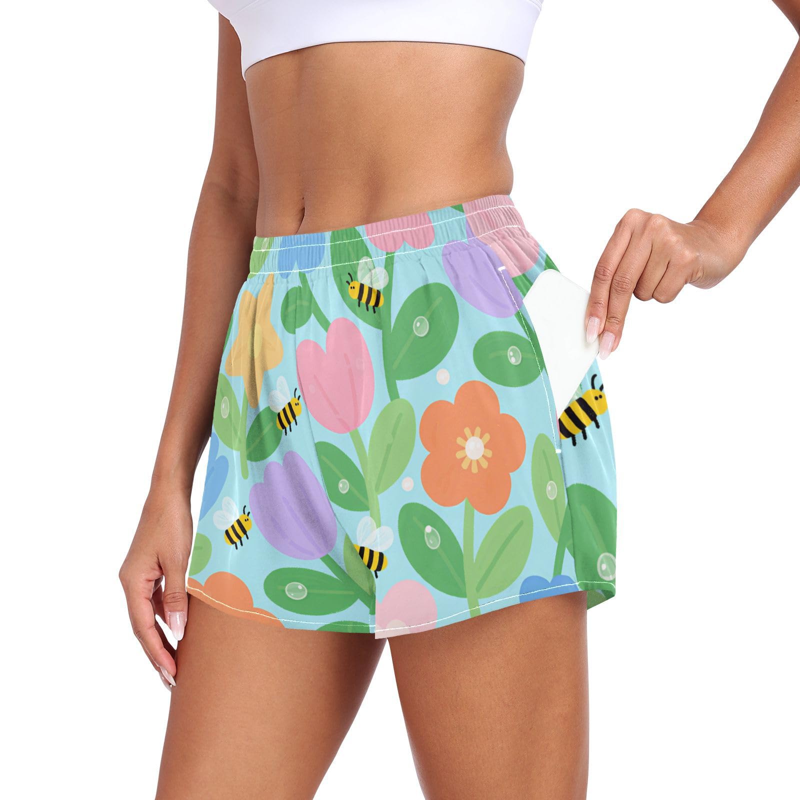 Lovely Colorful Flowers Women's Athletic Shorts Ouick Dry Lady Athletic Sweat Shorts for Running Yoga Sports Beach Shores para Mujeres de Verano L