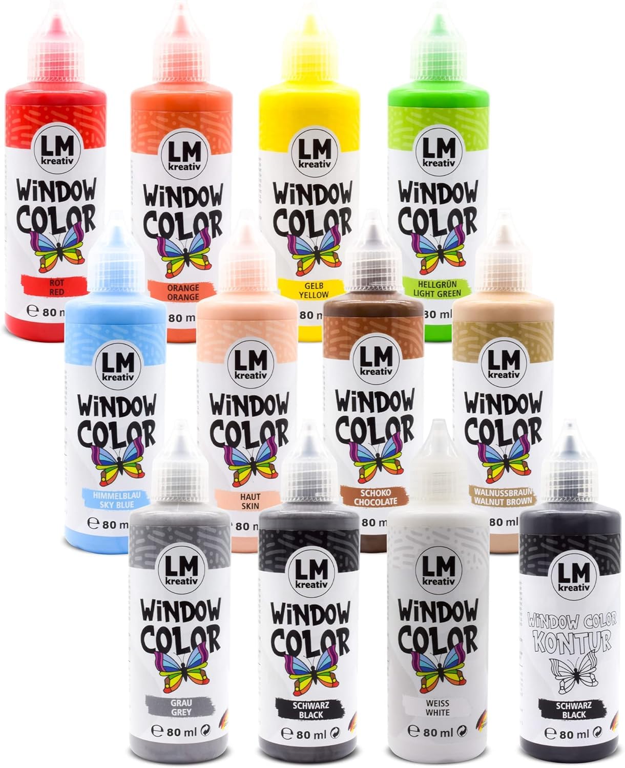 Set Window Color LM (12 x 80 ml Bunte Tierwelt) – Peinture fenêtre repositionnable à base d’eau pour surfaces lisses comme verre, miroir et carrelage