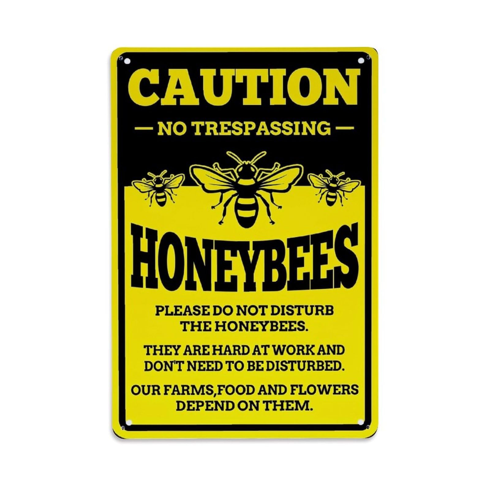 Jdfenggu Vintage Caution No Trespassing Honeybees Sign Retro Metal Tin Sign, Metal Poster For Bar, Home, Man Cave, Kitchen, Laundry Room Art Decor 8X12 Inch