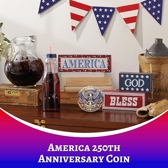 2Pcs America 250th Anniversary Coin 3D Engraved 1776 to 2026 250 Years of Freedom Commemorative Coins American Greatness Coin Gifts for July 4Th Independence Day USA Party D-Day Decoration (Medal)