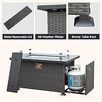 Vista 4 de Domi - Mesa de mimbre para fogata de gas propano de 43 pulgadas, 50,000 BTU con certificación CSA con mesa de aluminio similar a la madera