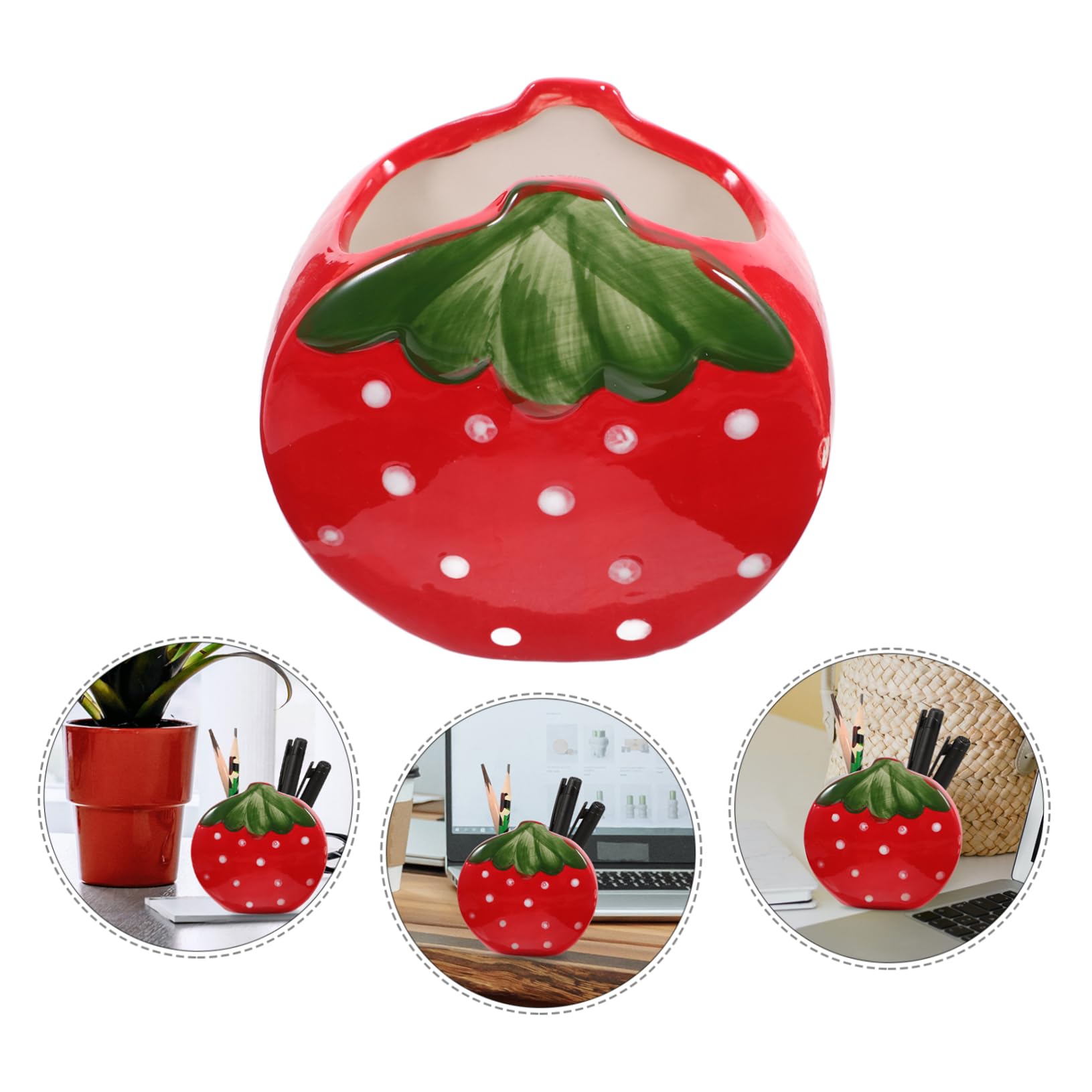 DOITOOL 5 Pezzi Portapenne Decorativo Ceramica Forma Fragola Organizer per Ufficio e Casa Portapenne Stile Semplice Accessorio da Scrivania