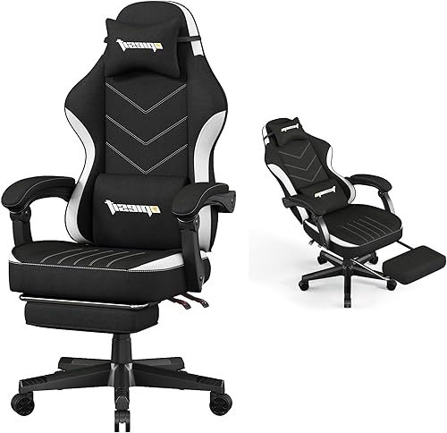 Silla para videojuegos, silla de computadora de tela con cojín de resorte de bolsillo, capacidad de carga de 400 libras, silla de oficina ergonómica