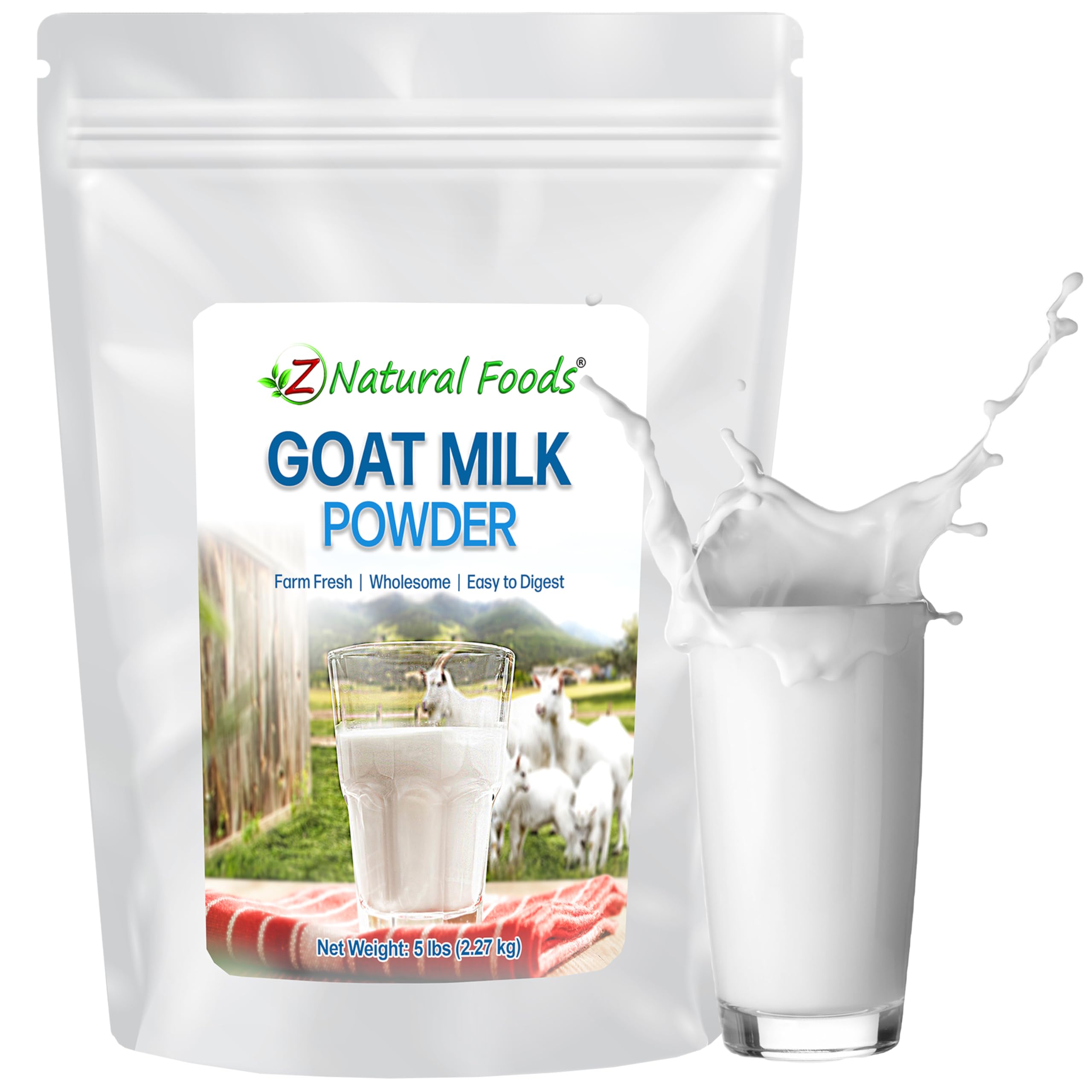 Z Natural Foods Full Cream Goat Milk Powder - 100% Pure, Easy to Digest, Additive Free, Gluten Free, Non-GMO - 5 lbs