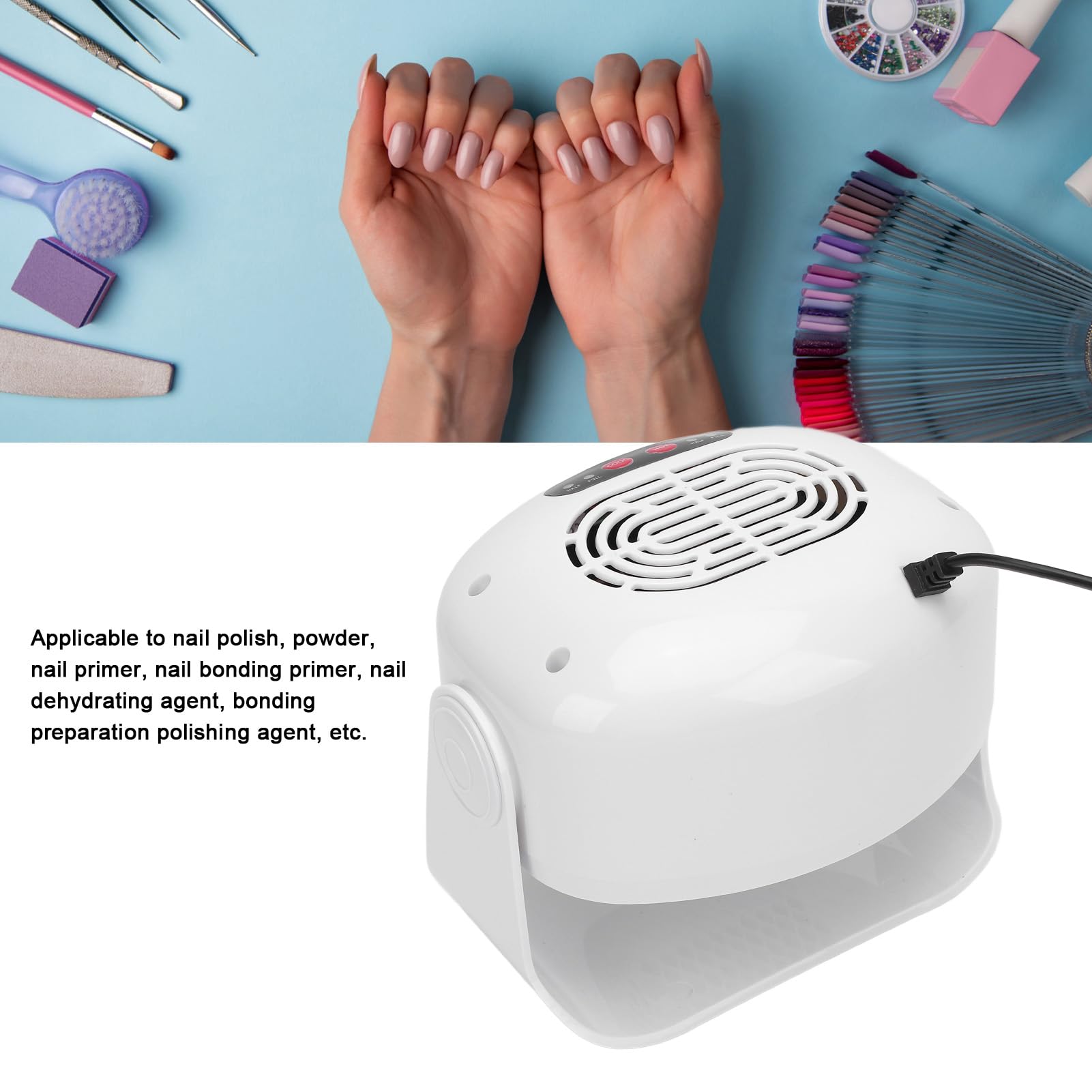 Luft-Nagellacktrockner, Nageltrockner, Warm- und Kühlmodus, Automatischer Start, Stopp, Vorwärts- und Rückwärtsdrehung, Nageltrocknungsventilator (220V EU-Stecker)