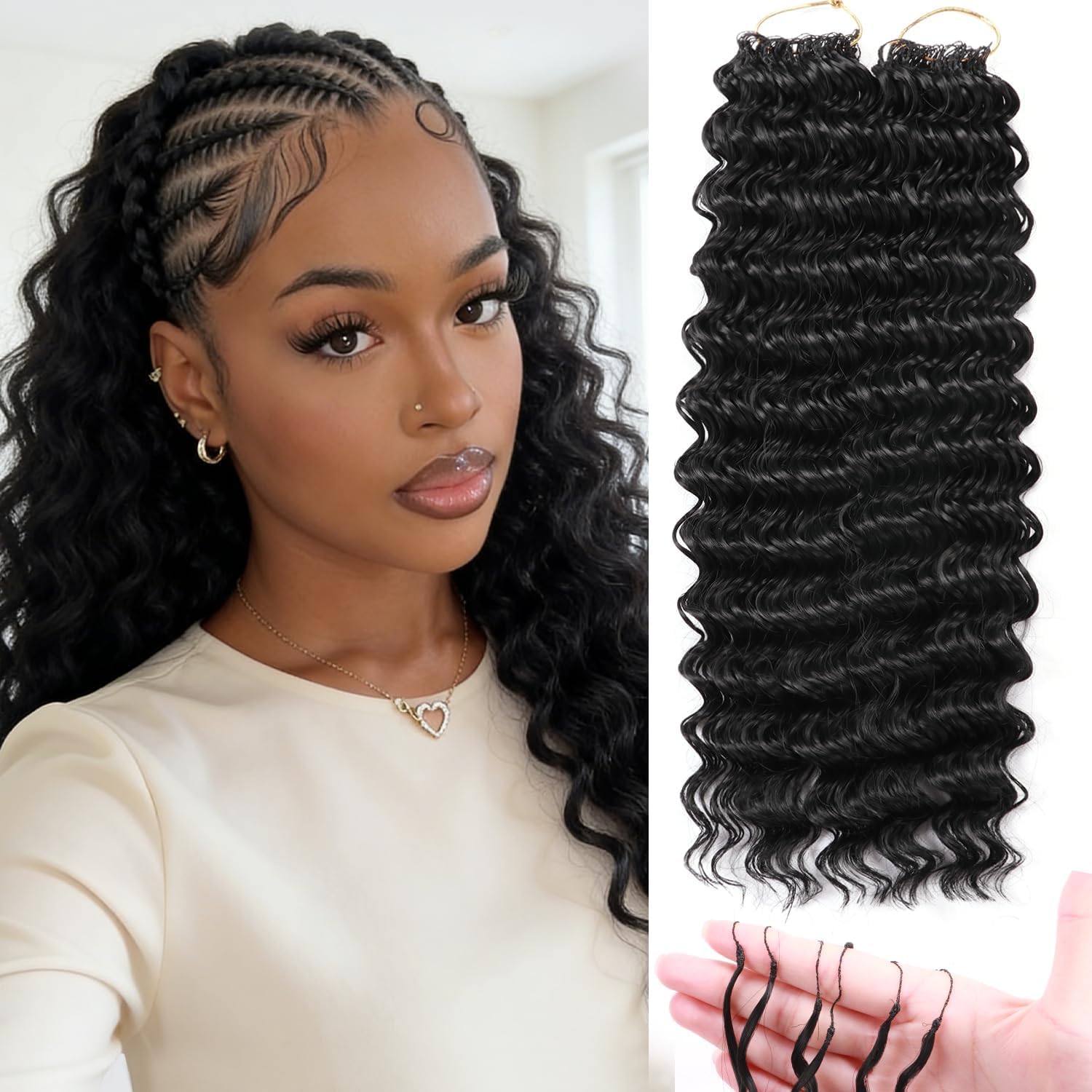 Miracle Feather Crochet Human Hair Feeling for Black Women Deep Wave 18"