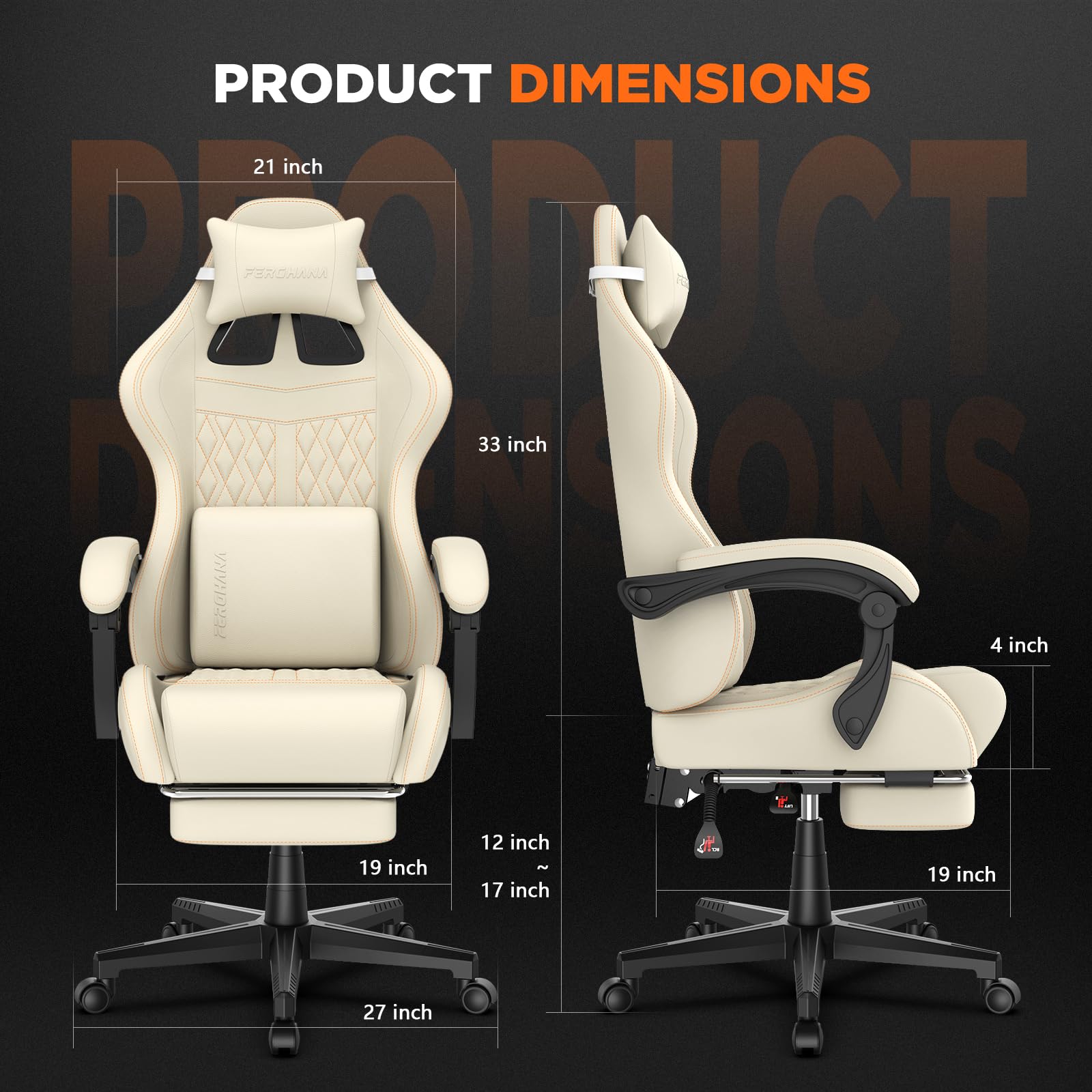 Ferghana Silla Gaming Ergonómica,Silla Juegos Altura Regulable Basculante con Reposacabezas,Cojín Lumbar,Reposapiés,Silla de Oficina con Respaldo Regulable,Rotación de 360°,Bianco