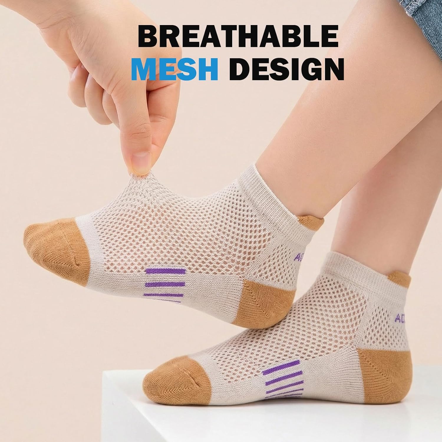 Boys Mesh Ankle Socks, Toddler Breathable Cotton Low Cut Athletic Short Socks with Non Slip Heel for Kids, 5 Pairs