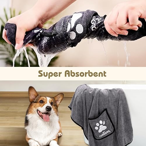 Miniatura 3 de Nobleza Toalla para perro, toallas grandes súper absorbentes para secar perros con bolsillos para las manos, toalla de baño de microfibra suave de