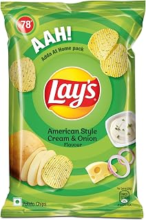 Lay's Potato Chips 143 Gram, American Style Cream & Onion Flavour, Crunchy Chips & Snacks, Party Pack (Weight May Vary)