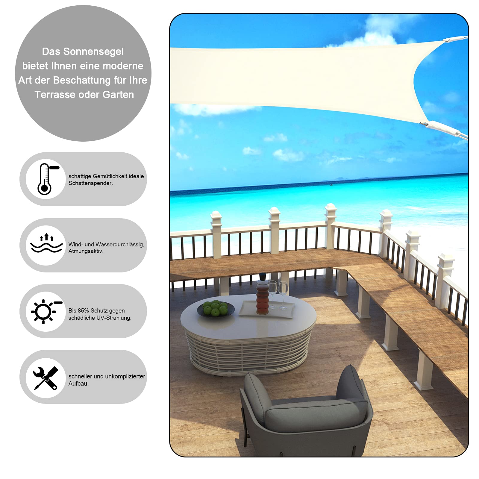 Tenda A Vela Impermeabile HDPE - Protezione UV 95% Per Giardino, Terrazza, Piscina - Foto 10