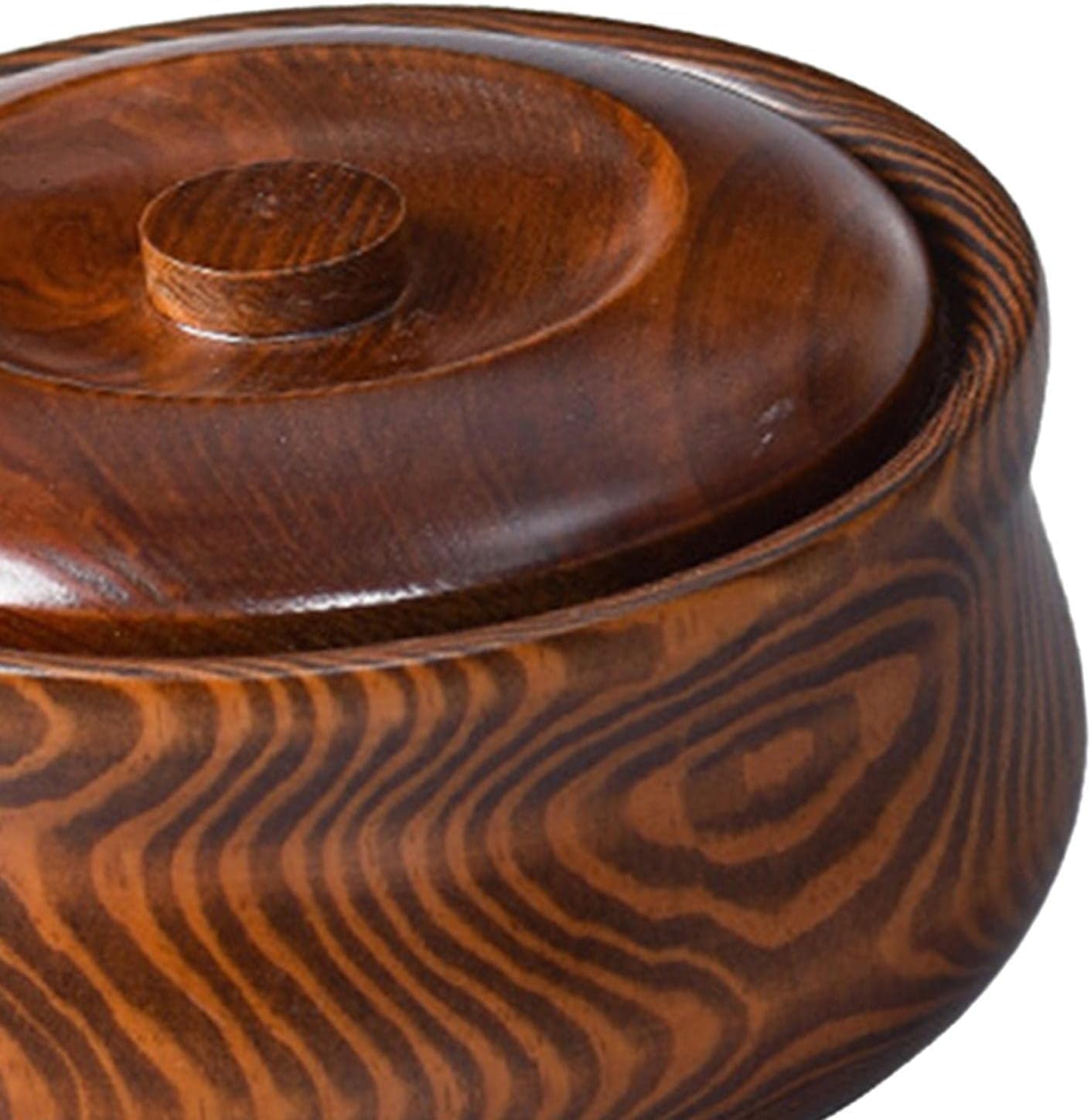 Tazón De Madera con Tapas Decoración del Hogar Tazón De Ramen De Madera para Sopa Cereal para El Almacenamiento De Cereales para Ensalada(Size:23cmx7.5cm)