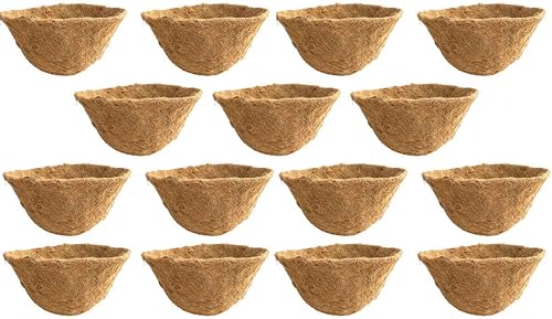 Cesta colgante formada a mano de 16" revestimiento de fibra de coco (C419L-15) con retenedor de agua, paquete de 15 forros