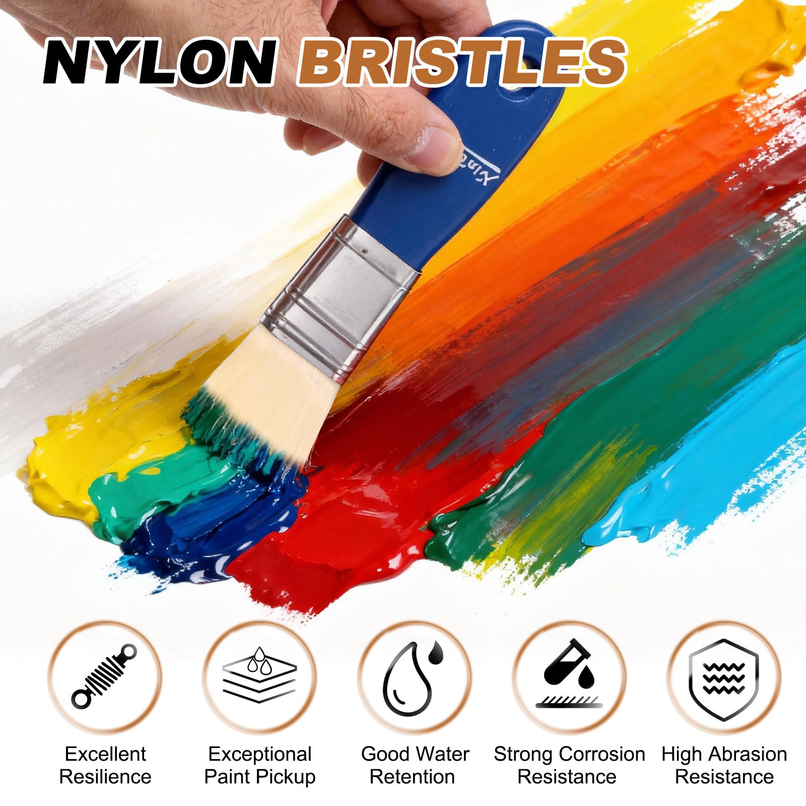 QUARKZMAN 5 Pcs Pennello Piatto Da 3" Di Larghezza, Pennelli Per Pittura Con Setole In Nylon E Manico Corto In Legno Per Acrilico Olio Vernici Acquerello Pittore, Nero