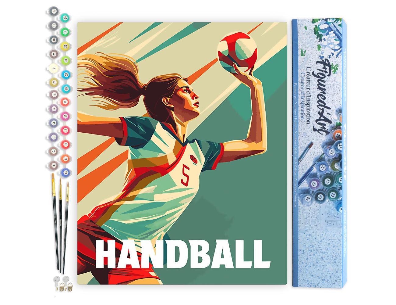 Figured'Art Paint by Numbers for Adults Sport Poster Handball 40x50cm - Craft Art Painting DIY Kit Rolled Canvas Without Frame