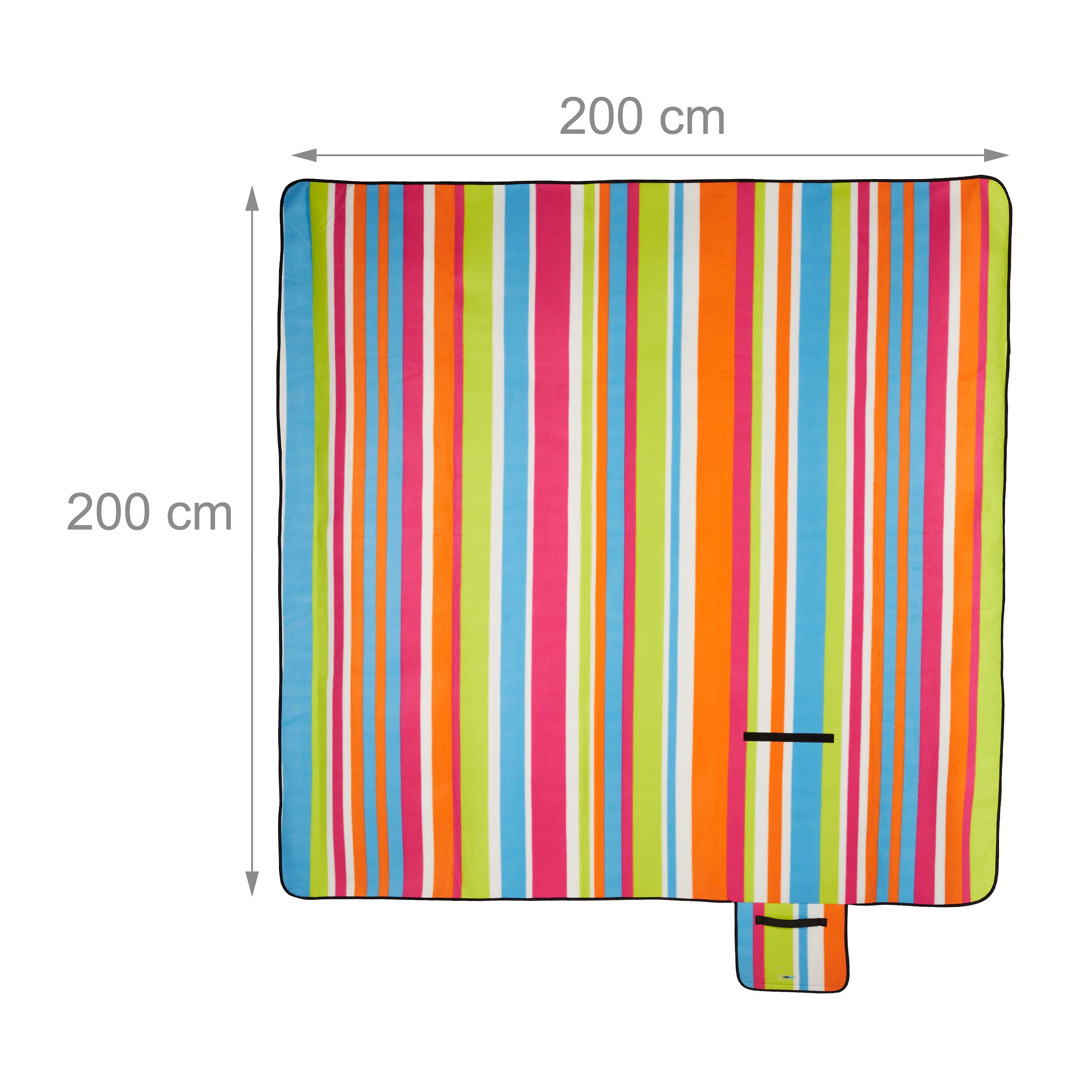 Relaxdays Couverture Pique-Nique Picnic Plaid imperméable 200x200 cm poignée Isolation Tapis, Bleu-Blanc, Coloré