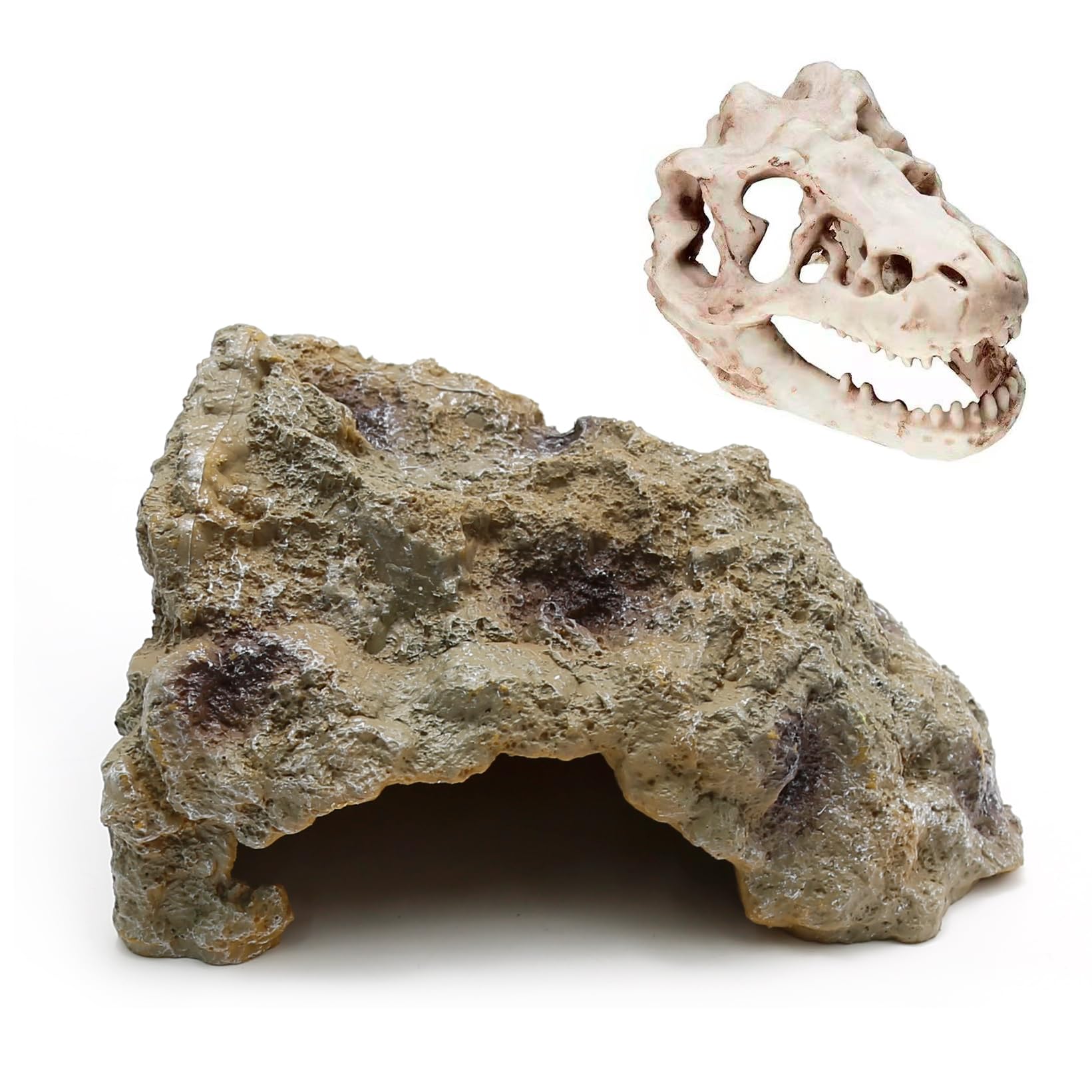 (Similar to stock photo) Anxingo Reptile Rock Reptile Cave Hideout for Snakes/Geckos/Lizards/Turtles and Other Amphibians, with Dinosaur Skull (Small)