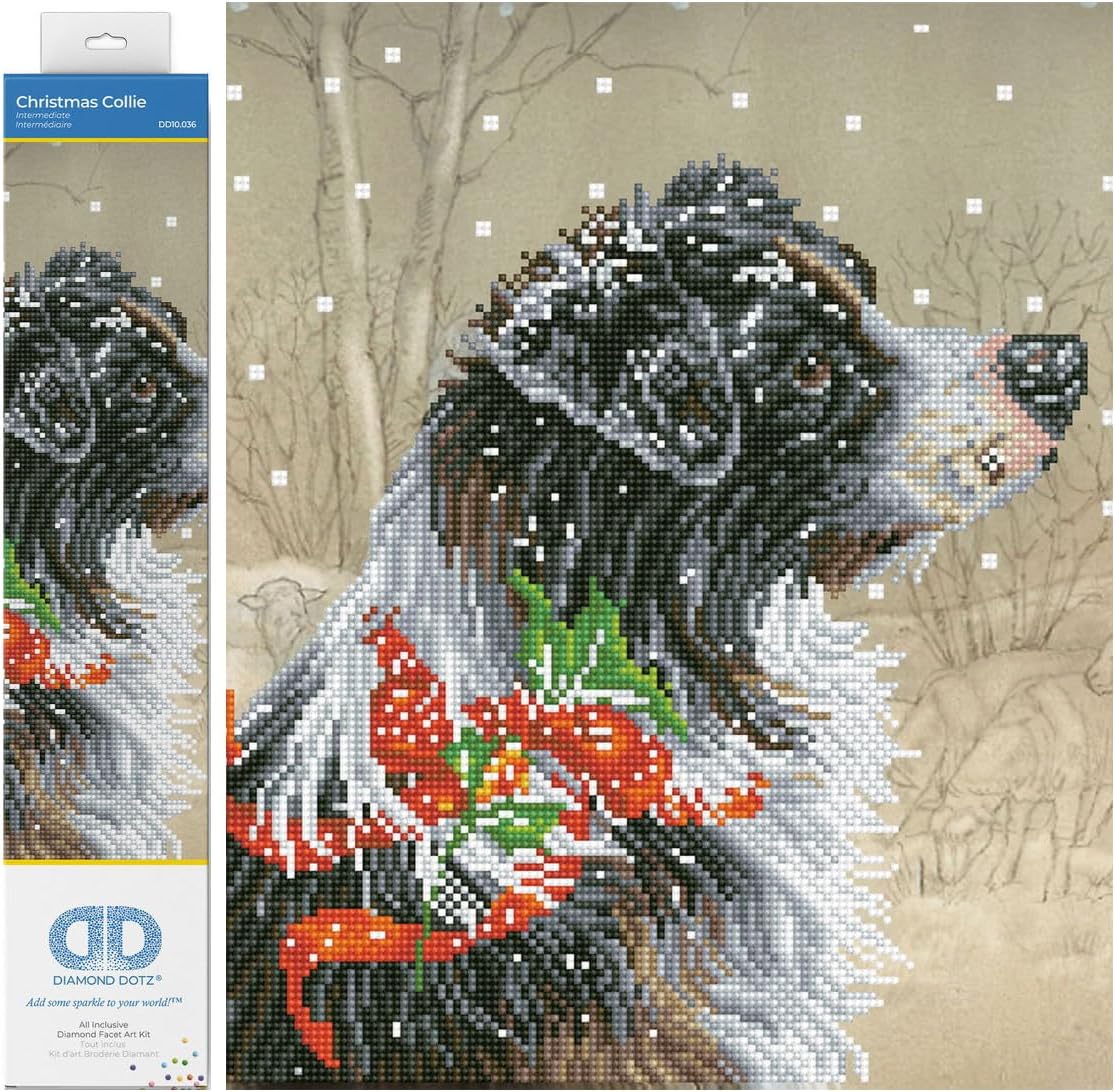 DIAMOND DOTZ Christmas Collie Diamond Painting Kits for Adults - Diamond Art Kits a Relaxing Creative Craft Kit with Dotz Gems 19x16