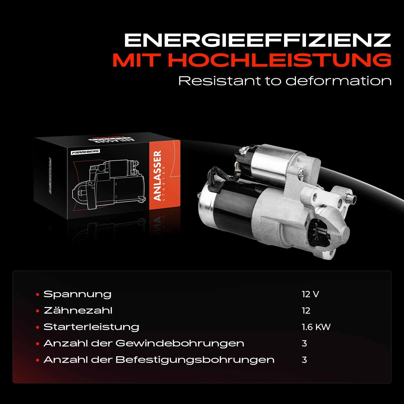Frankberg Motor de arranque para automóvil Diesel 1,6 KW/12 V/12 Dientes Compatible con M.e.g.a.n.e I Touring Van KA 1.9 DTi Kangoo KC0/1 1.9 dCi 4x4 Replace# 7711134790