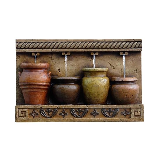 Zest Avenue Polyresin & Fiberglass Tiered Colorful Pots Wall Fountain, Multicolor, 21.5L x 5.5W x 13.9H