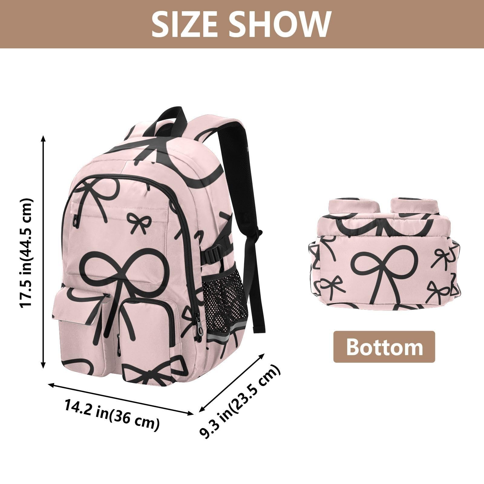 Mochila de viaje grande con lazo rosa para libros escolares