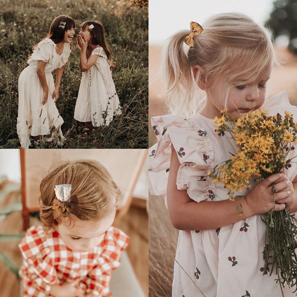 Pinzas para el pelo para niñas con lazo de flores, 19 piezas de pasadores de lino hechos a mano, accesorios para el cabello para niños pequeños, con un soporte y organizador para colgar lazos para el