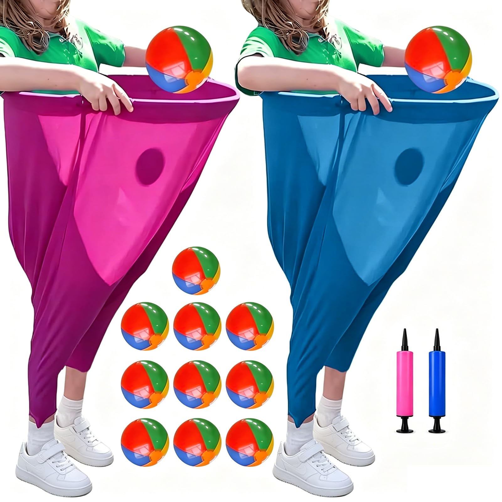 14PCS Granny Pants Games, Granny Pants Garden Games Set, Giant Sports Day Kit with 2 Oversized Pant &10 Bouncy Balls &2 Air Pump for Kids Adult, Family Reunion Yard Games for Carnival Party — image 1