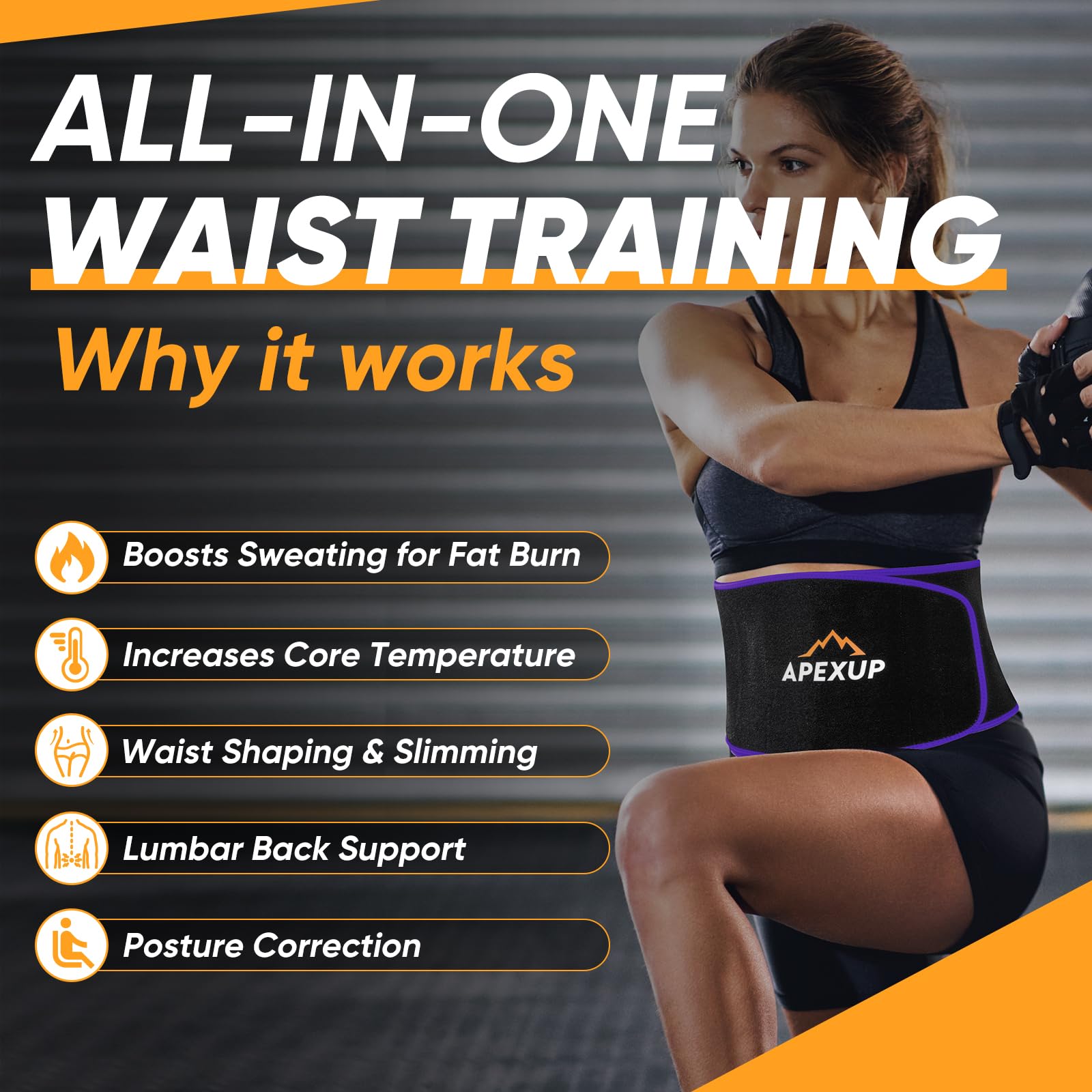 APEXUP - Entrenador de cintura para mujer, grasa del vientre inferior, banda de sudor para hombres, envoltura de estómago, recortador de cintura con soporte lumbar extraíble