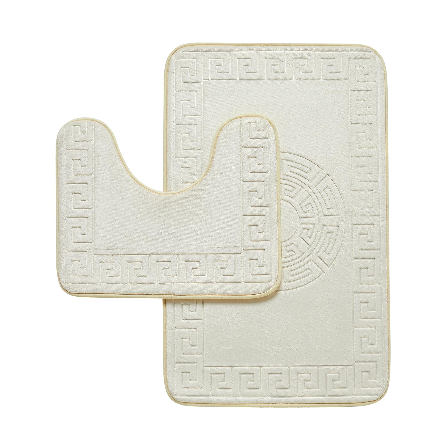 GC GAVENO CAVAILIA Memory Foam Bath Mat Non Slip - Extra Soft Highly Water Absorbent Bathroom Mat Sets 2 Piece - Greek Toilet Rug (50 x 80 cm) & Pedestal Set (50 x 40 cm) - Washable - Cream