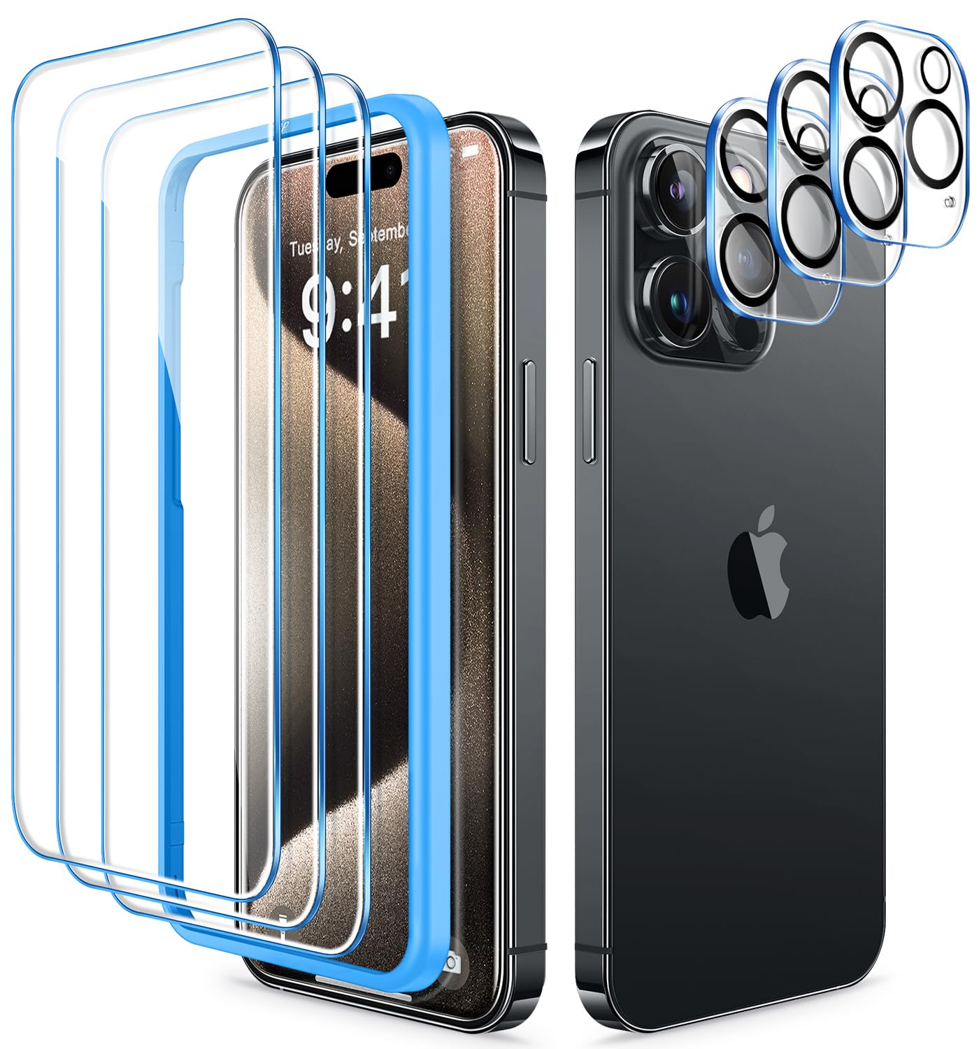 CANSHN 3+3 Pack Screen Protector Compatible with iPhone 15 Pro Max