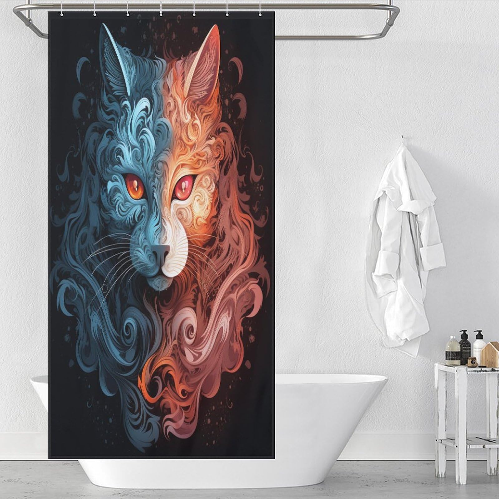Rideau de douche chat lavable pour stopper les éclaboussures d'eau
